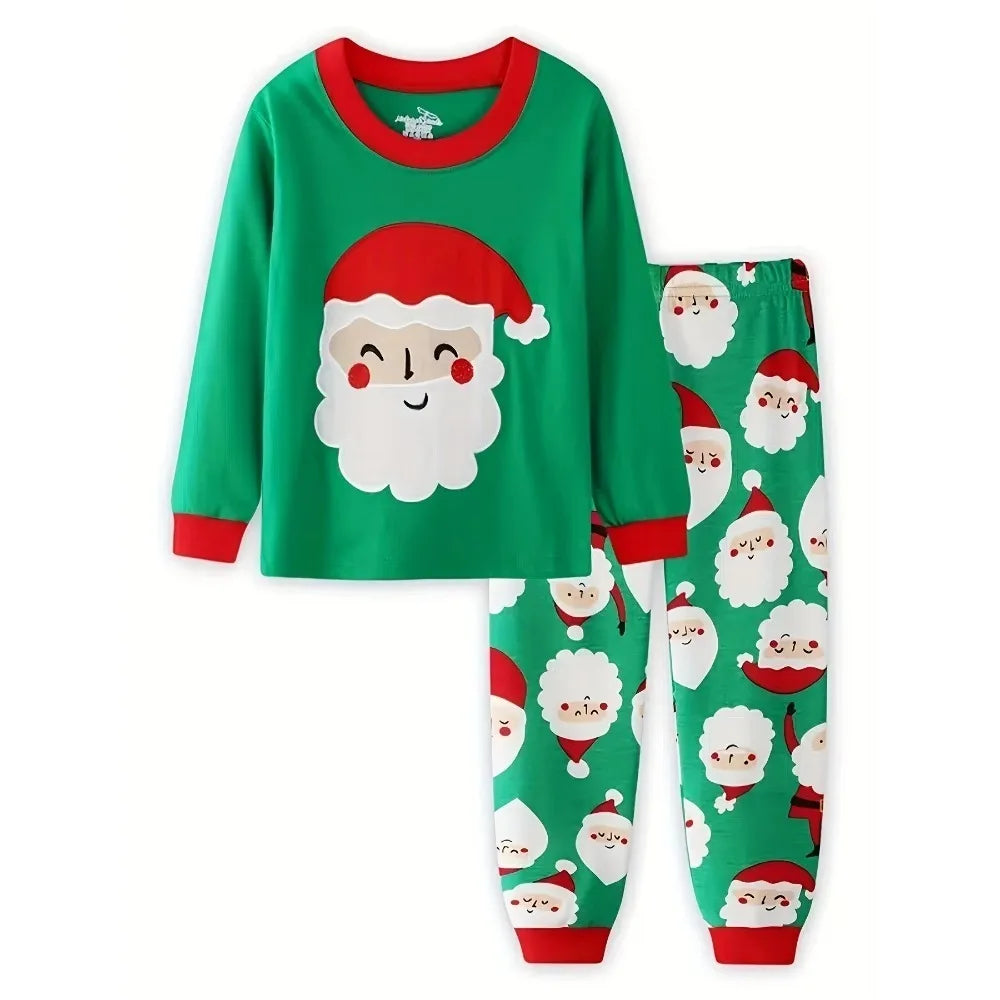 Maxy Autumn Winter Cotton Children Pajama's Set Santa Claus Striped Long Sleeve Top & Pants Thermal Underwear Cute Christmas Pajamas