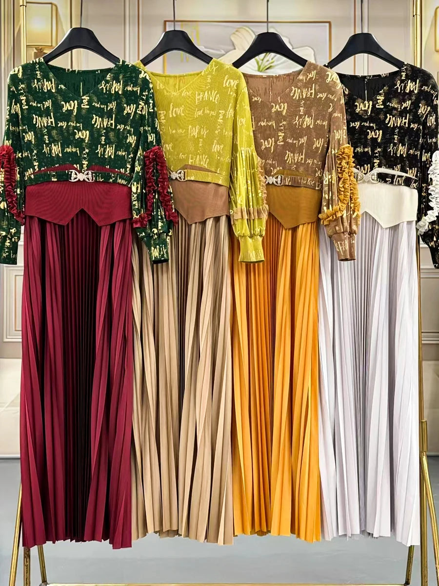Maxy Women's Evening Gala Long Sleeve Dresses Plus Size Clothes Elegant Party Gowns Female Luxury Prom Miyake Pleated Dresses