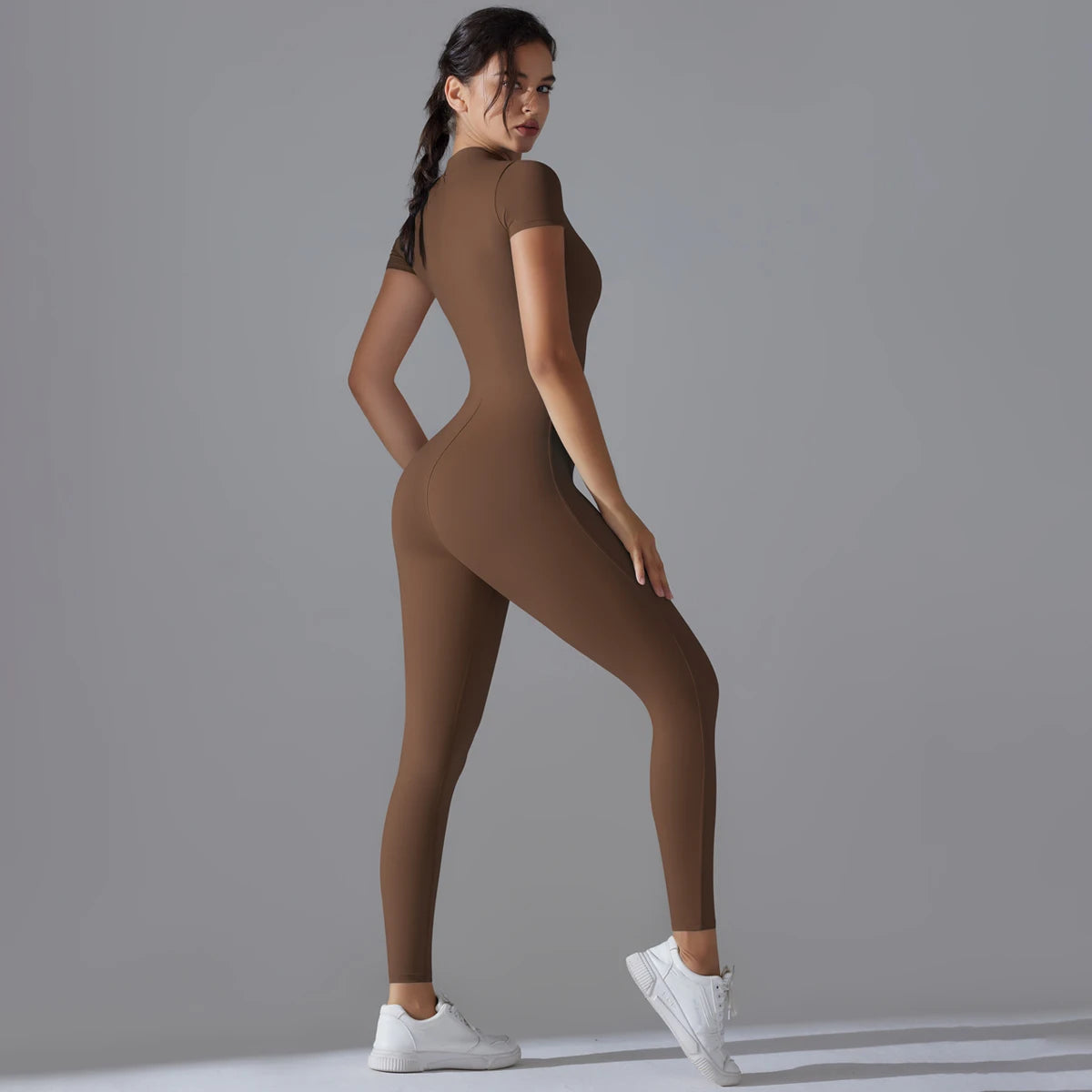 Maxy Yoga Set Women's Jumpsuits One-Piece Suit Zipper Short Sleeve Gym Push Up Workout Clothes Fitness Bodysuit Sportswear Tracksuit