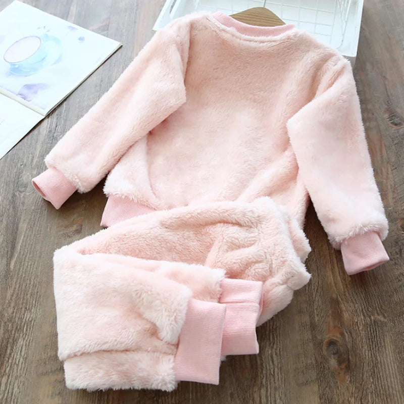 Babs Boy Girl Clothes Pajamas Set Flannel Fleece Toddler Child Warm Catoon Bear Sleepwear Kids Home Suit Winter Fall Spring 1-8Y