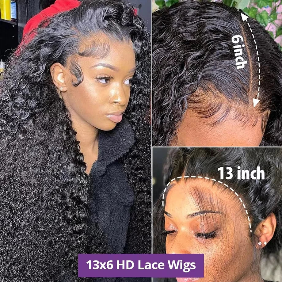 Maxy 13x4 Hd Lace Frontal Wig 13x6 Curly Human Hair Wigs Water Wave Human Hair Wig 30 40 Inch Loose Deep Wave Brazilian Choice Black