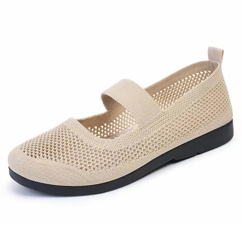 Maxy Women Flats Shoes Slip on Foldable Loafers for Women Square Toe Single Shoes Hollow Out Fashion Mom Casual Shoes Ladies