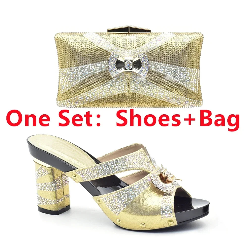 Maxy New Arrival African Matching Shoes and Bags in Women Nigerian Party Pumps Wedding Shoes Bride Wide Heels Women