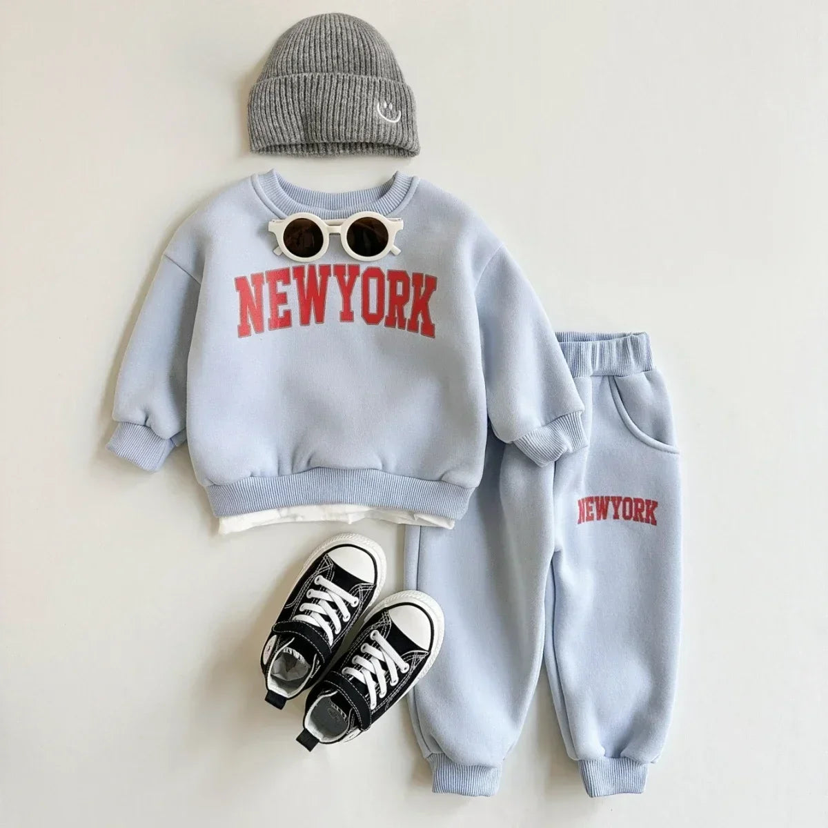 Maxy 2Pcs Baby Clothing Set Boys Girls New York Print Sports Top Pants Suit Sweatshirt Winter Toddler Outfit Thick Newborn Clothes