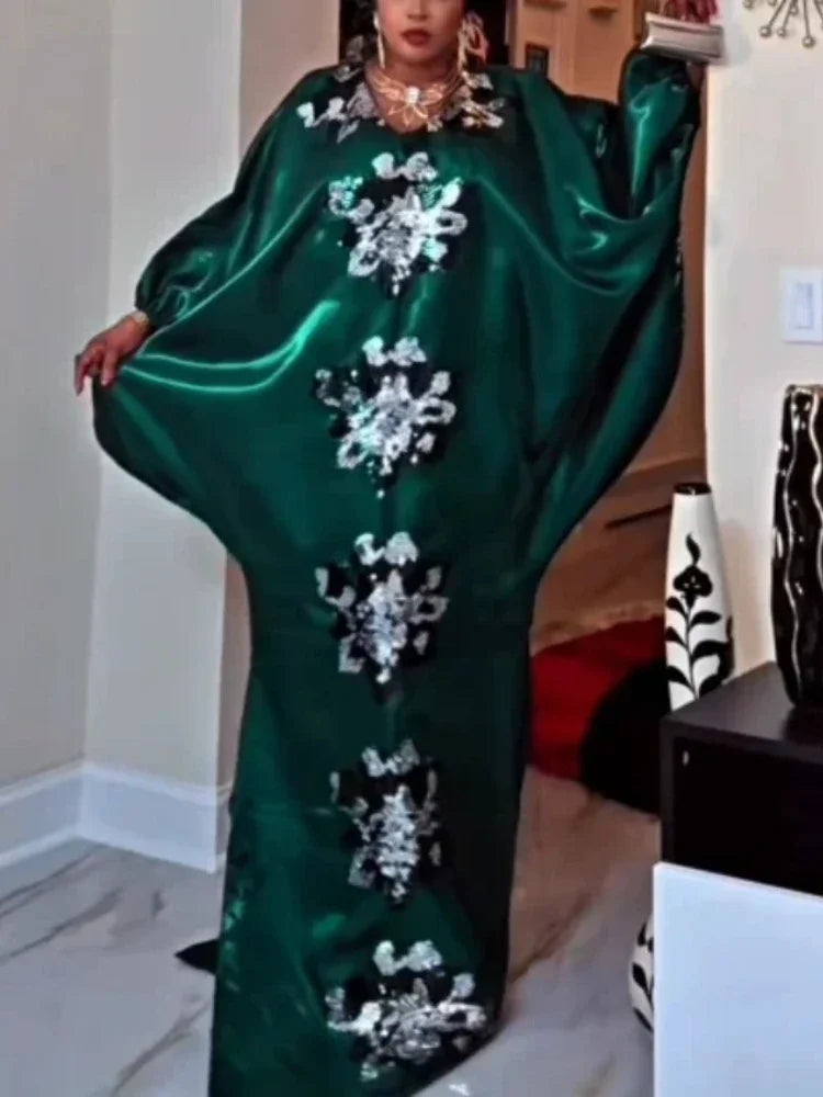 Amay Dresses for Women Plus Size Africa Clothes Dashiki Ankara Sequin Boubou Robe Kaftan Gown Muslim Wedding Party Long Dress