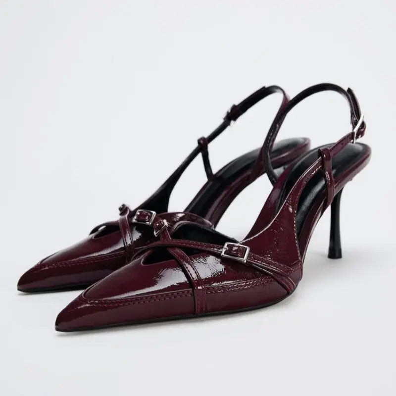 Bebs New Brand Summer Pointed Toe Women Sandals Concise Slingback Party Dress Mules Shoes Sexy High Heels Banquet Striptease Sandals