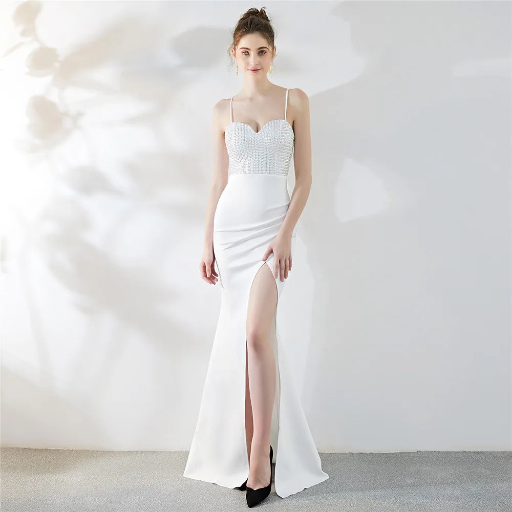 Maxy Customized Women's Sexy Strap Dress High Slit Evening Party Wear Crystal Dress