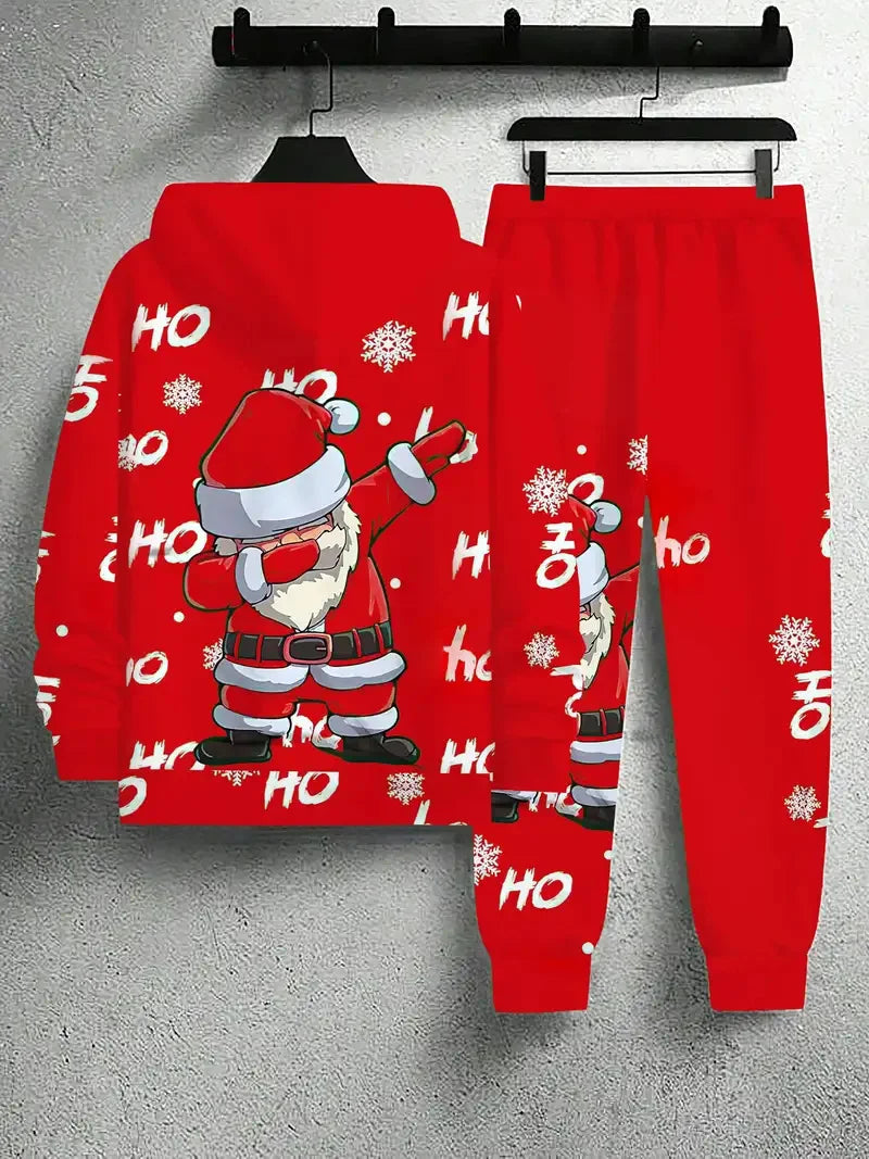 Maxy Fashion Christmas Style Hoodies Pants Sets 3D Print Santa Clause Graphic Men's Two Piece Tracksuit Loose Casual Festival Clothes