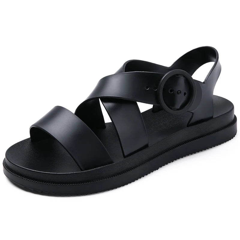 Women Clogs Jelly Sandals Home Non-slip Summer Hole Shoes Female Flat Slippers Plastic Female Girls Cool Hollow EVA Garden Shoes