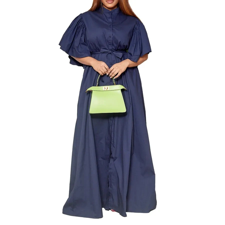 Maxy Elegant Dresses for Women Bow Collar Full Sleeve High Waisted A Line Mid Calf Luxury Female Birthday Party Dinner Vestidos Mujer