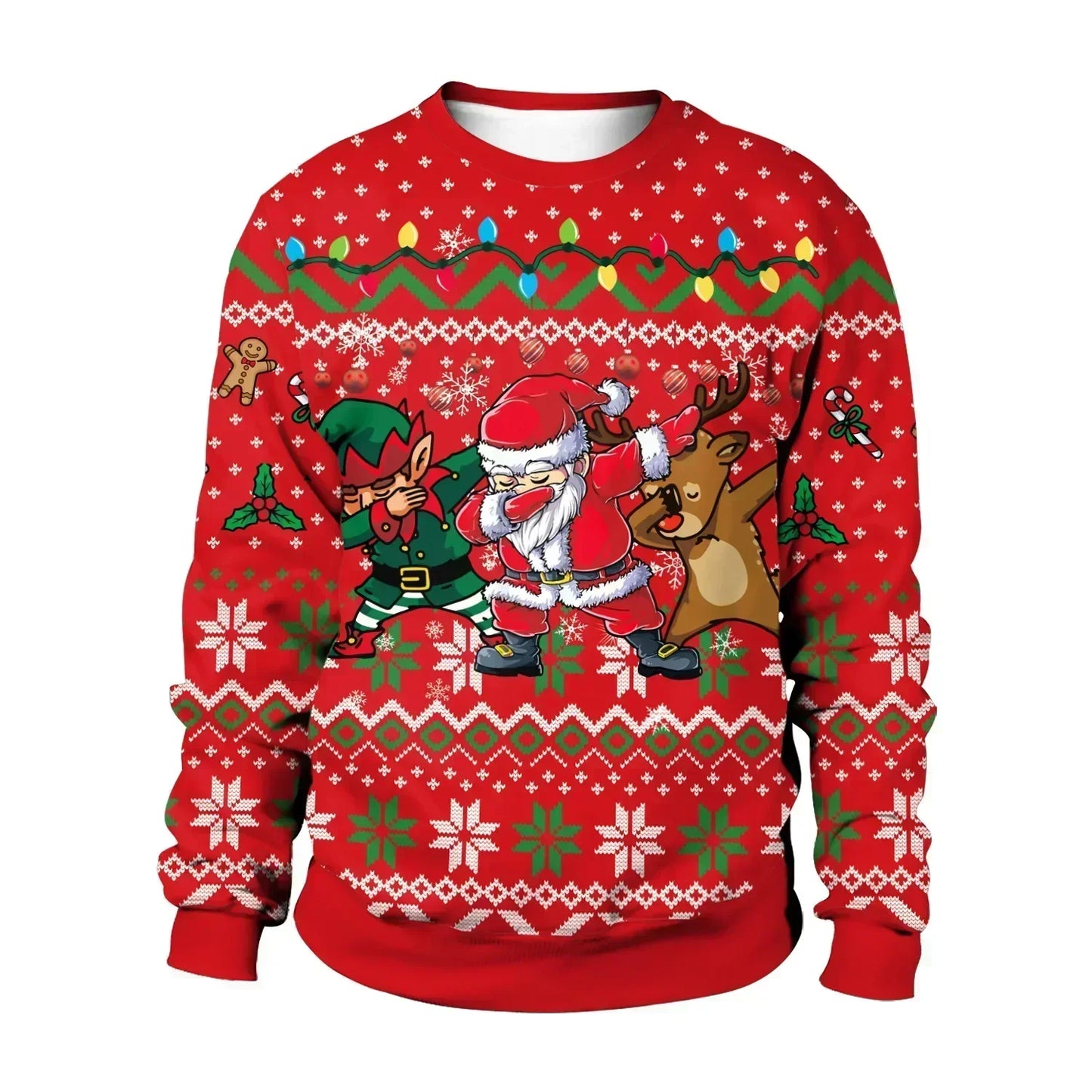 Christmas Pullovers Sweaters for Men Christmas Reindeer 3D Printed O-Neck Sweater Top Couple Clothing Holiday Party Sweatshirts