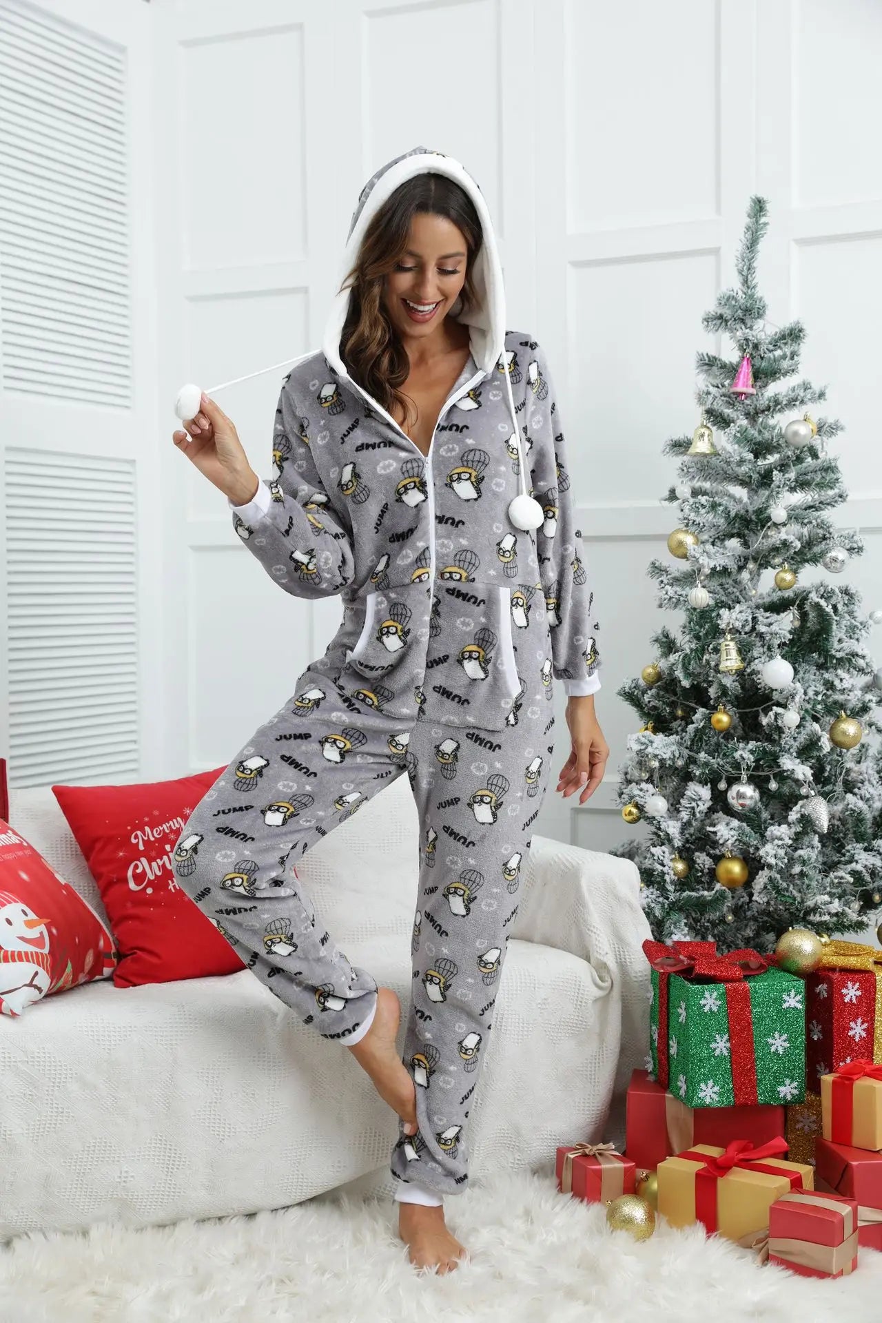 Maxy Autumn Women Pajama For Adults Leopard Onesie Ladies Sleepwear One-piece Jumpsuit Pajamas Nightwear