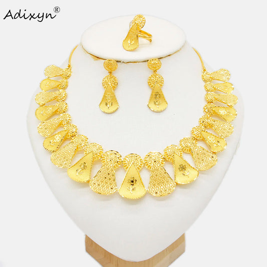 Maxy 24k Gold Color/Copper Jewelry Sets for Women Necklace Earrings Ring Bridal Party Accessory