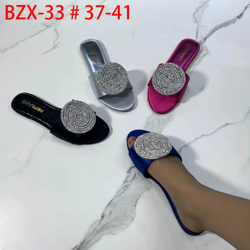 Maxy Summer New European and American Flat Bottom African Outwear Casual rhinestone Cool Slippers for Women