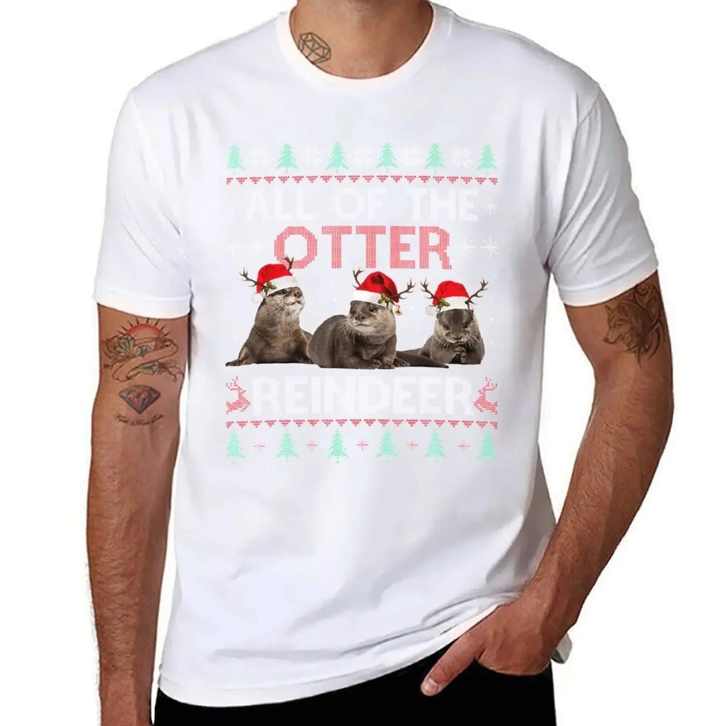 Maxy All Of Otter Reindeer Christmas Ugly Sweater Pajamas Xmas Gi T-Shirt designer shirts summer clothes mens clothes