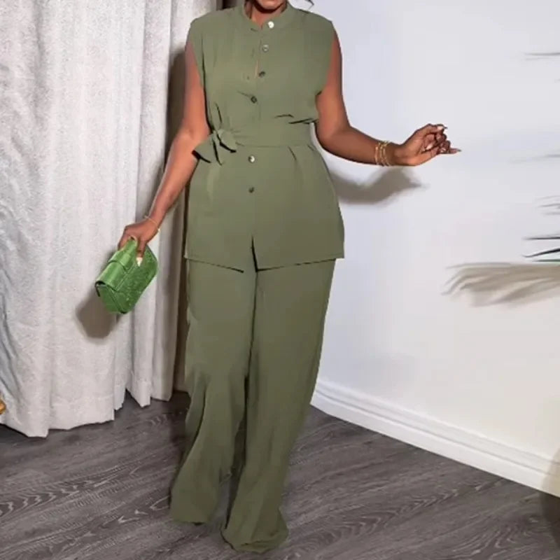 Maxy black Shirt Top & Cuffed Pants Set Women Wide Leg Pant Sets Two Piece Suit Loose O Neck High Waist Elegant Trousers Suits