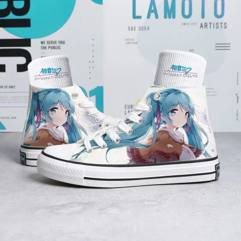 Maxy Kawaii Hatsune Miku Canvas Shoes Summer New Thin Shoes Cartoon New High Top/low Top Versatile Boy Girl Shoes Couple Style