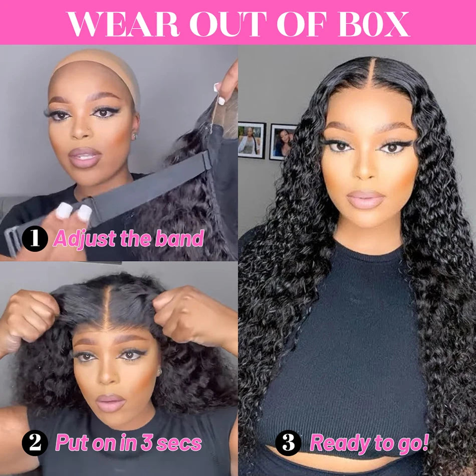 Maxy 100% Glueless Wigs Human Hair Wigs Ready to Wear and Go Bleached Knots 210% 6x4 Pre Cut HD Transparent Lace Wigs Jerry Curly