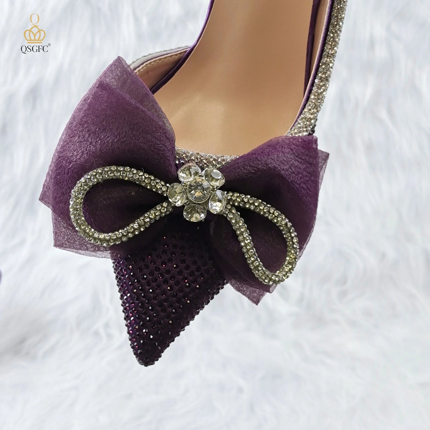 Maxy Newest Party Ladies Shoes and Bag Full Diamond Butterfly Italian Design Women Heel in D.Purple Color