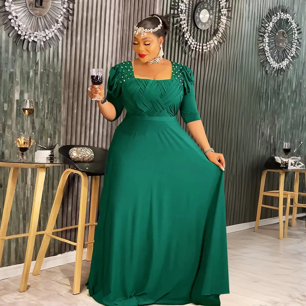 Amay New Luxury Beaded Plus Size Womne Dresses Dashiki Dress Abaya Women Evening Party Dress