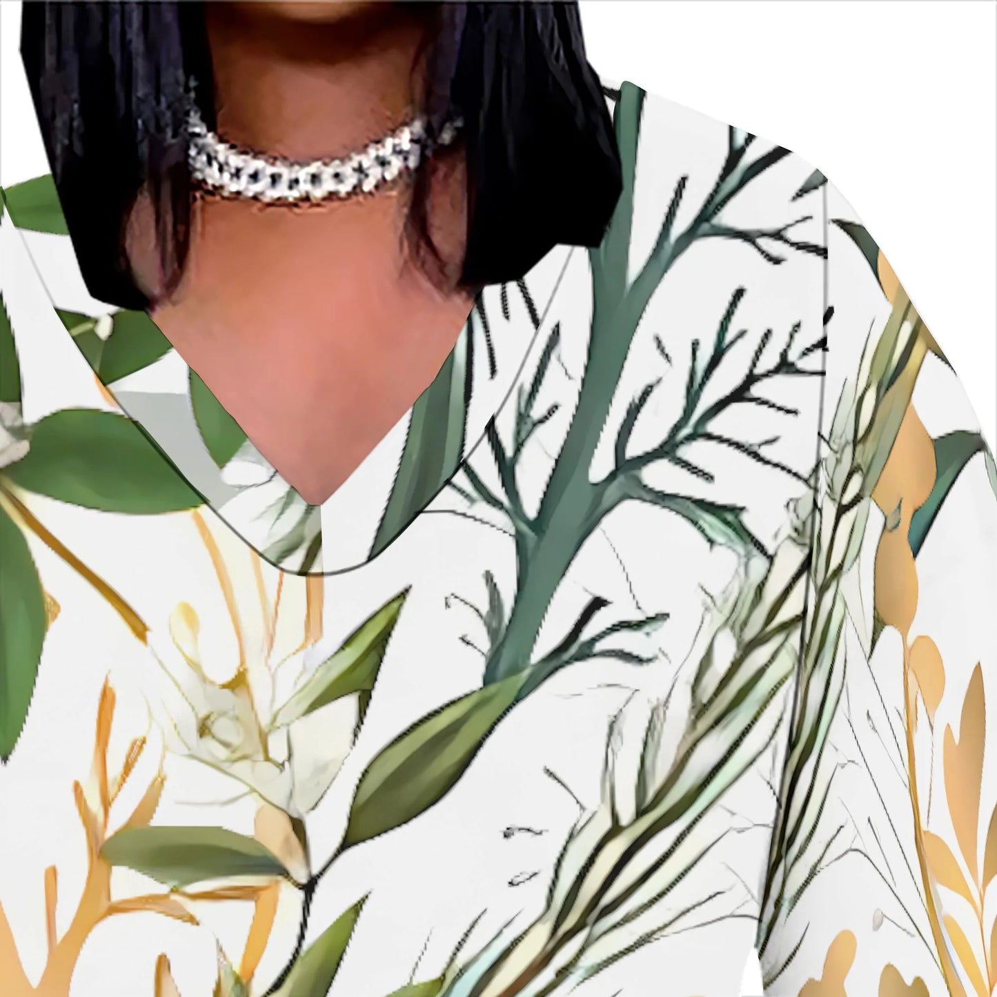 Maxy Plus Size Off Shoulder Green Botanical Print Dress Vacation Casual Wear