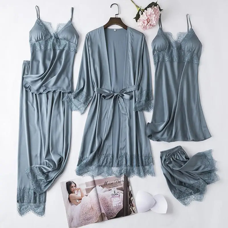 Maxy Robe Sets Women Sleepwear Satin Bridal Wedding Gift Nightwear Casual Kimono Bathrobe Gown Intimate Lingerie Nightgown