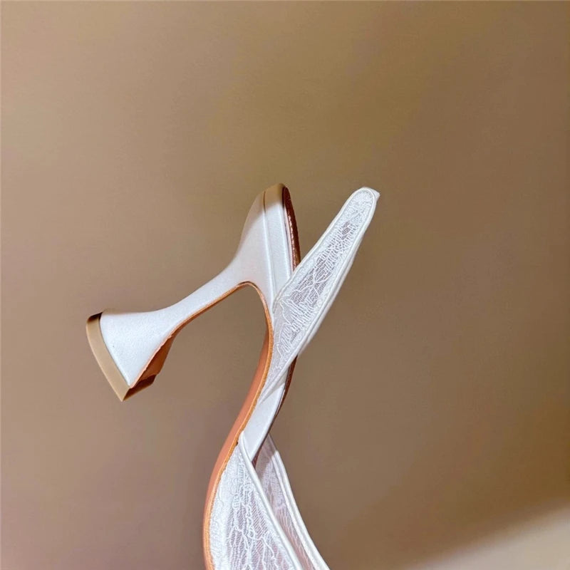 Maxy High-heeled sandals summer new pointed lace mesh wine glass heel wedding shoes banquet dress versatile simple women's shoes
