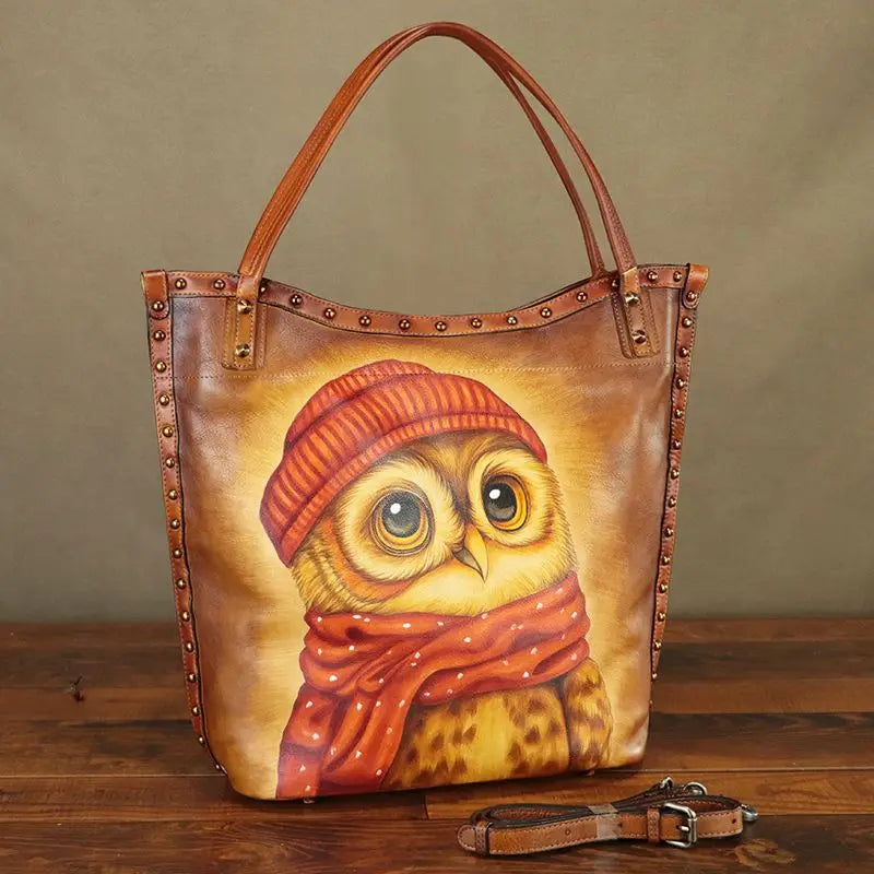 Maxy Luxury Fashion Leather Women's Bag Large Capacity Hand Drawn Handbags Tote Bag Shoulder Crossbody Bags First Layer Cowhide
