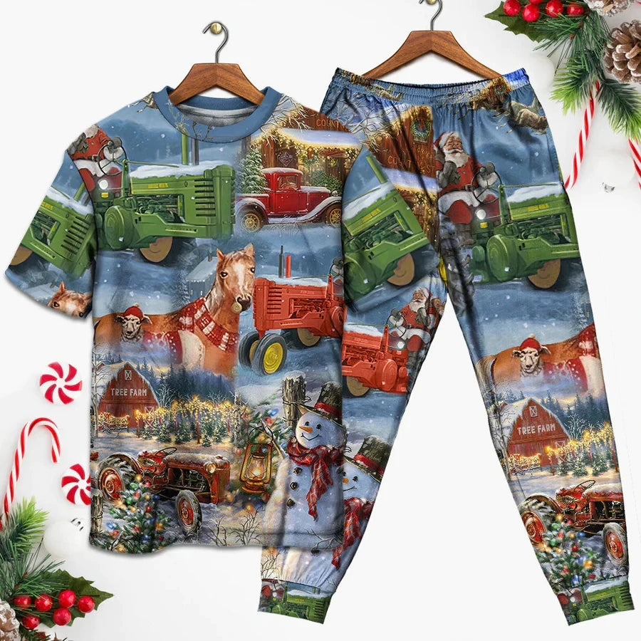 Christmas Snowman In Love So Happy Xmas Painting Style - Pajamas Short Sleeve 3D All Over Printed Kids Pajamas Cosplay Clothes