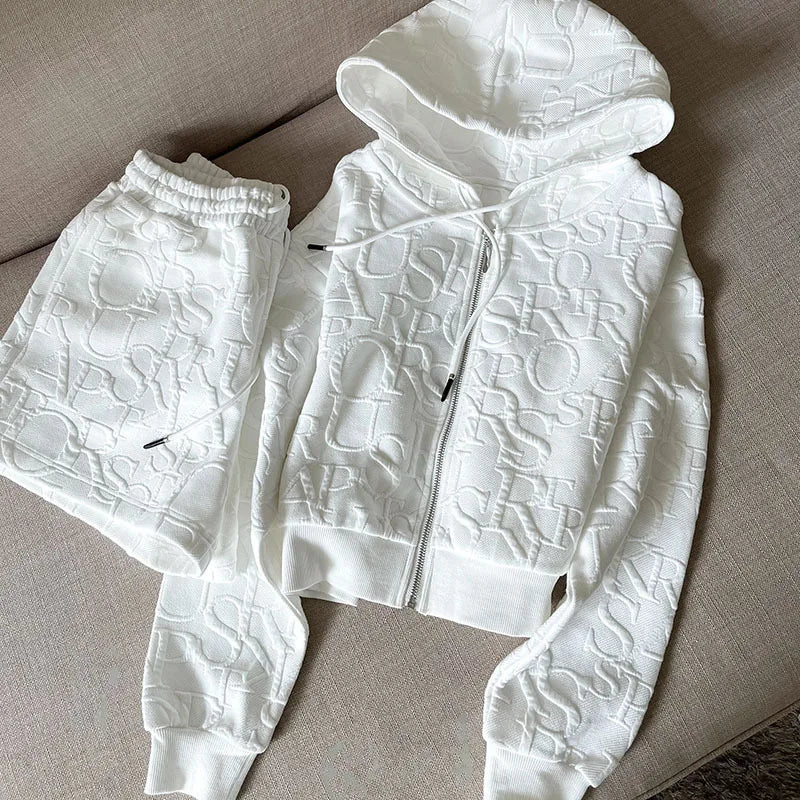 Maxy New Letter Printing Sets For Women 2 Pieces Zipper Long Sleeve Hooded And Drawstring Shorts Tracksuits Women's Suit Outfit