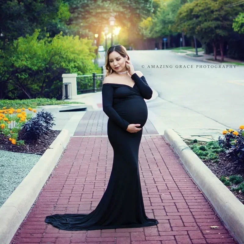 Maxy Long Sleeve Maternity Dress for Photography Props Elegant Pregnancy Clothes Pregnancy Dress Pregnant Photo Shoot Clothing