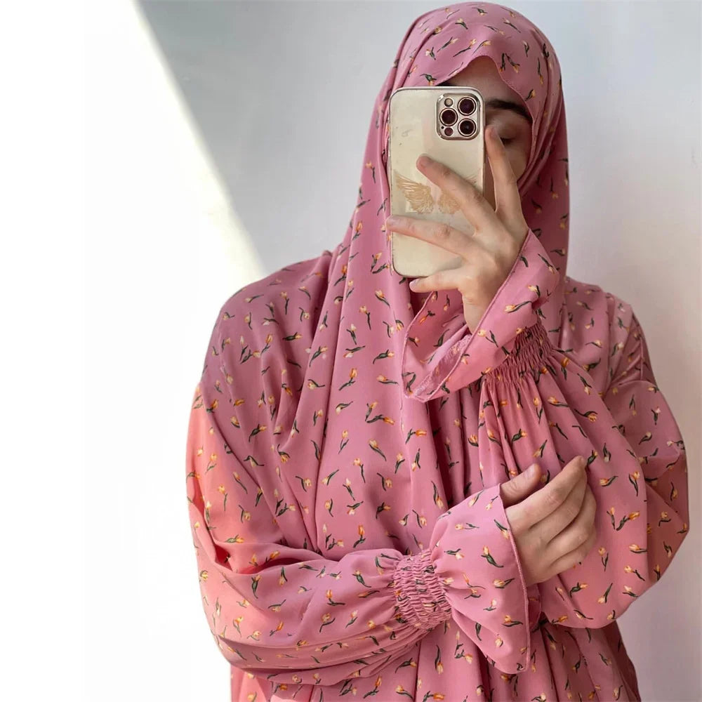 Maxy Prayer Dress Women Ramadan Islamic Clothing Formal Print Muslim Garment Hooded Dubai Turkey Namaz Long Jurken Abaya Hijab Gown
