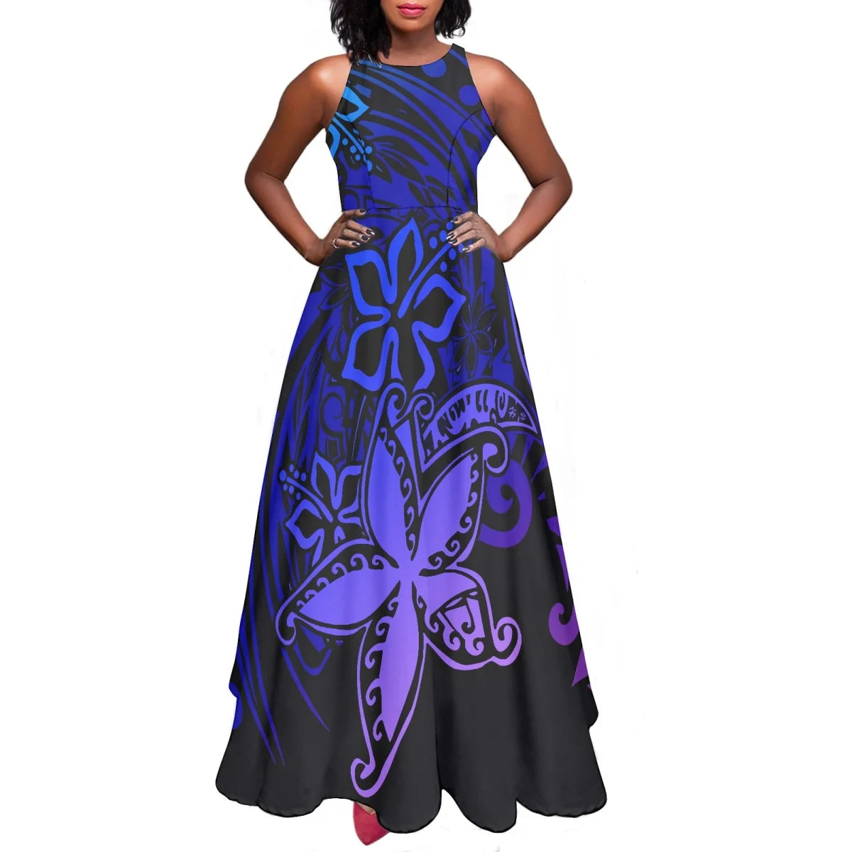 Maxy Women Dresses Fashion Polynesian Plumeria Design Sleeveless Sexy Party Dresses Female Elegant Sundress
