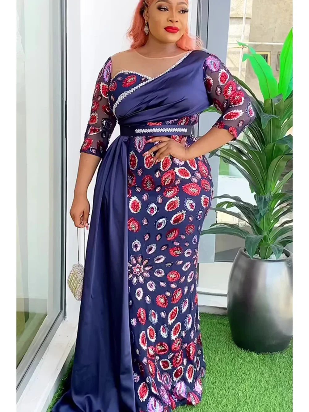 Maxy Plus Size African Party Long Dresses for Women 2024 New Sequin Evening Gowns Outfits Robe Africa Clothing