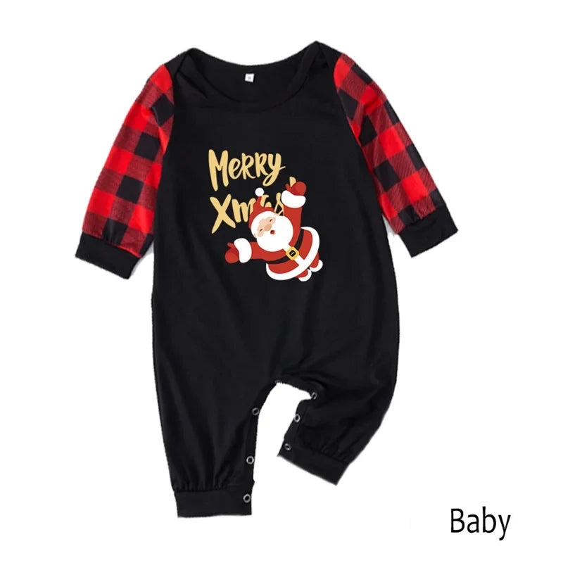 Maxy 2024 Short Sleeve Christmas Family Matching Outfits Plaid Father Mother & Children Pajamas Sets Mommy and Me Xmas Pj's Clothes