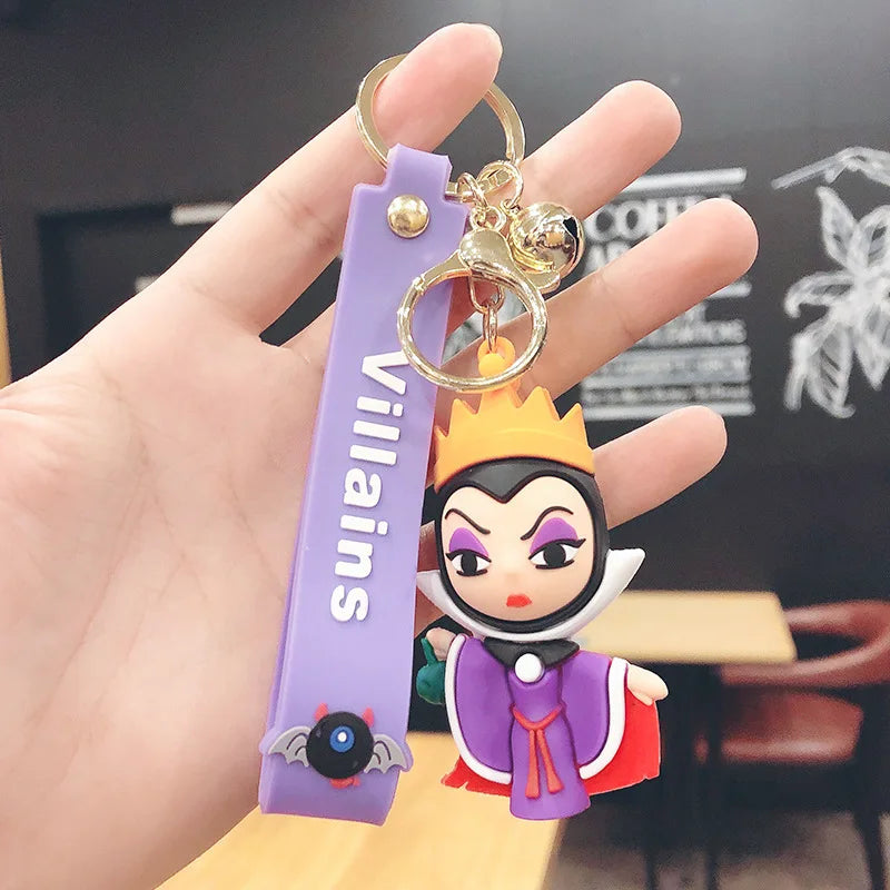 Maxy Anime Disney Figure Villain Maleficent The Evil Queen Cruella Silicone Keychain Bag Key Ring Pendant Children Toy Birthday Gifts
