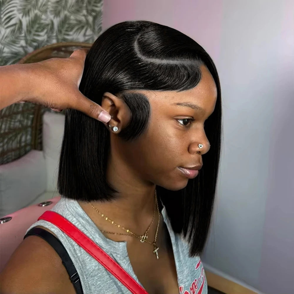 Short Bob Wig Human Hair 250% Density 13x4 13x6 HD Transparent Lace Frontal Wig Pre Plucked Wear Go Glueless Straight Wigs Huma