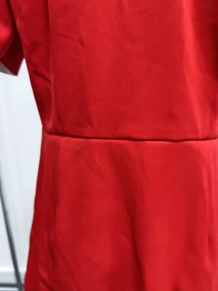 Maxy TWOTWINSTYLE Hit Color Spliced Bowknot Dresses For Women Stand Collar Short Sleeve Single Breasted Hollow Out Mini Dress Female