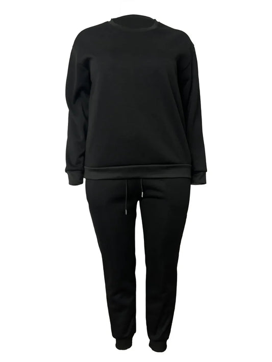 Maxy Plus Size Women 2 Piece Sweatshirt Set Fleece Long Sleeve Autumn Winter Outfits Chic Sequins Oversize Two Piece Tracksuit