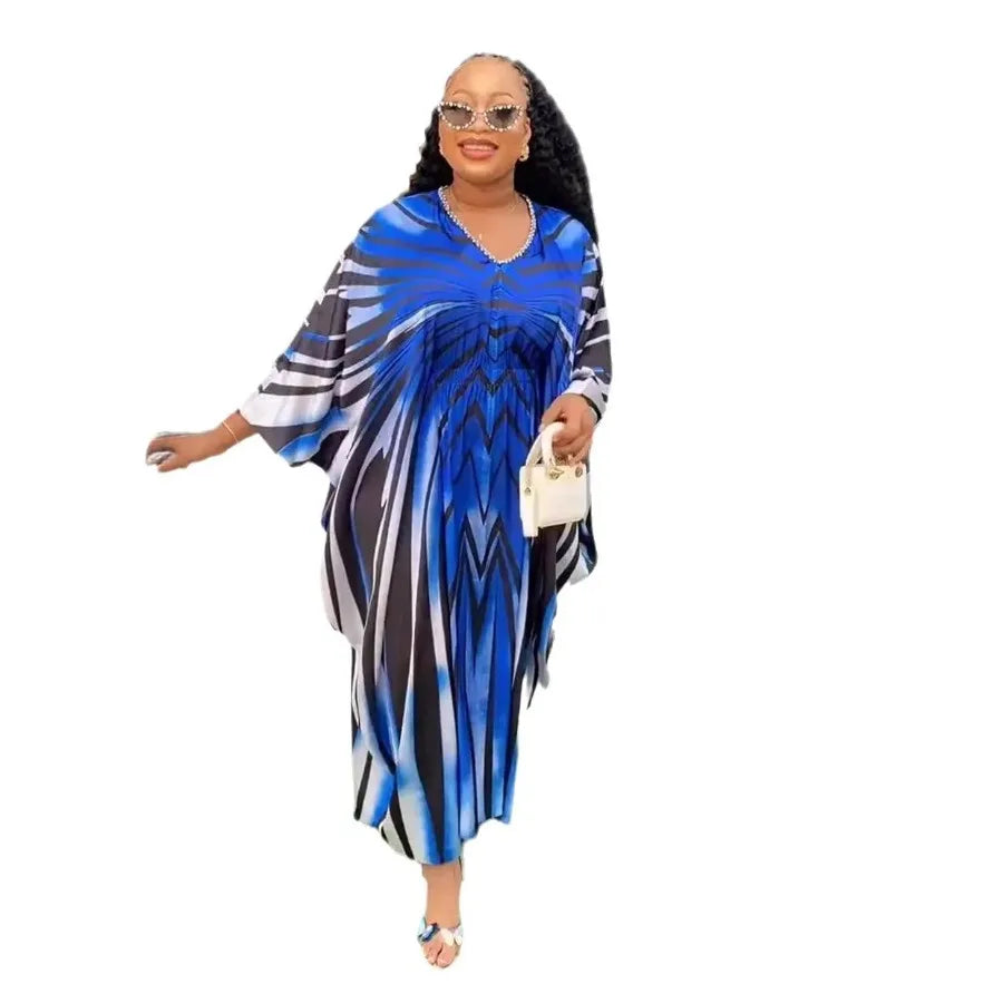 Maxy 2024 Summer African Loose Dress for Women Traditional Dashiki Kaftan Robe Plus Size Nigerian Clothes Gradient Casual Outfits