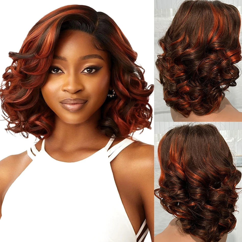 Super Double Drawn Virgin 5x5 Hd Lace Closure Wigs Human Hair 250% Density Glueless Ombre Bouncy Curly Bob Wigs For Black Women