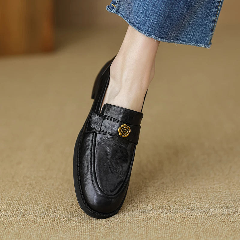 Maxy Woman Loafers Round Toe Flats Simple Style Daily Shoes Lady Footwear Sheepskin Slip On Women Flats Spring Autumn Women Flats