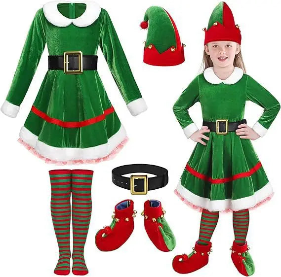 Maxy Christmas Costumes for Girls and MOM Family Matching Dress+Hat+Socks+Shoes+Belt Christmas Set Adult Kids New Year Xmas Suit