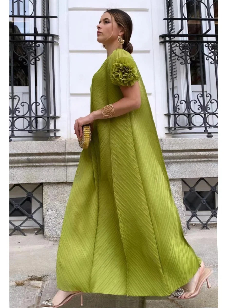 Maxy Pleated Heavy Industry Flower Disc Geometric Pleated Dress Versatile Age-reducing Mother Outfit for Women