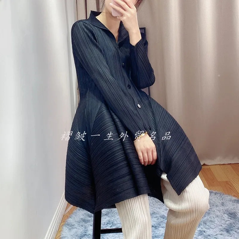 Maxy Mid-Length Bud Coat for Women, Stand-up Collar, Single-Breasted, Long-Sleeved Jacket, Hollow, Large Size, New, early Autumn, 202