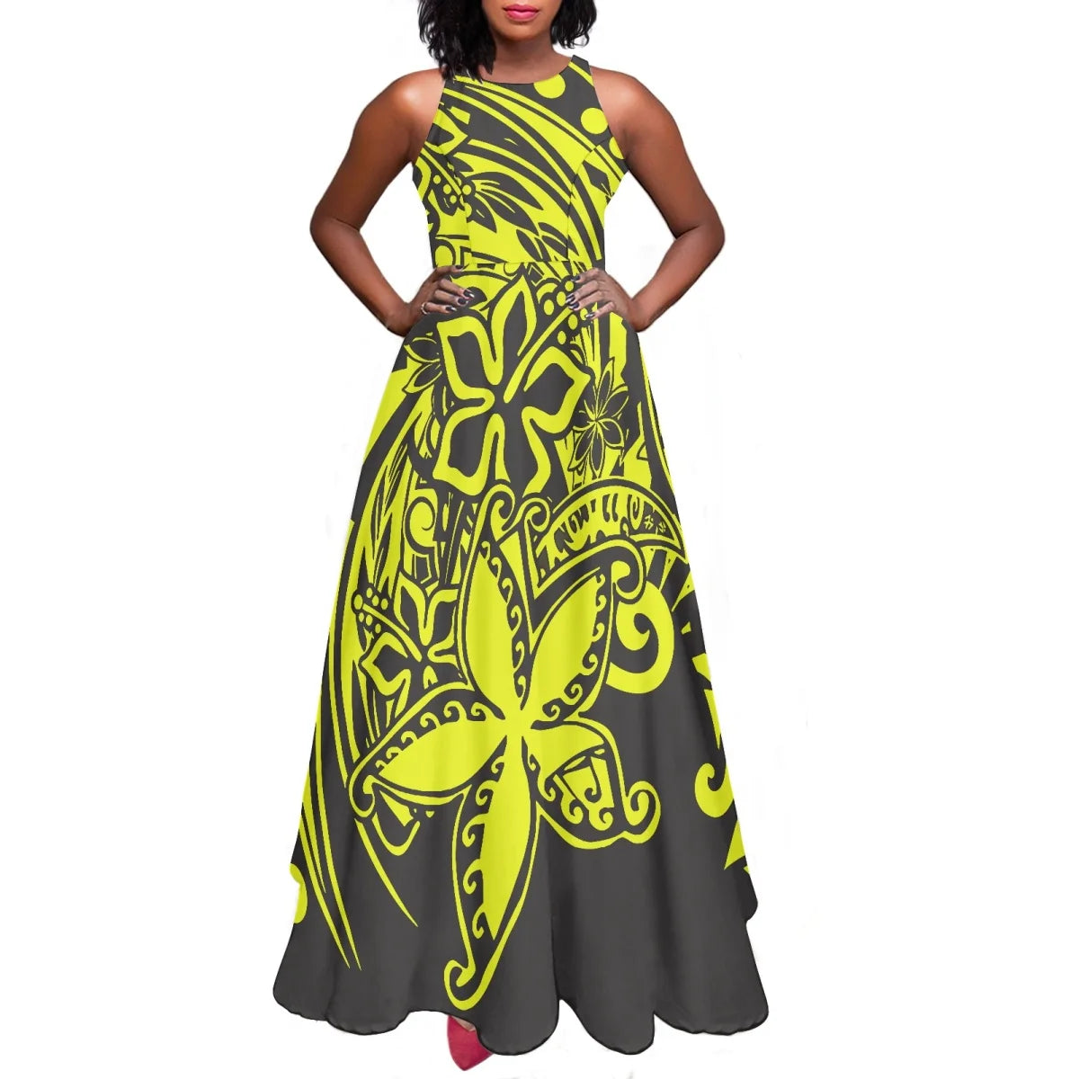 Maxy Women Dresses Fashion Polynesian Plumeria Design Sleeveless Sexy Party Dresses Female Elegant Sundress