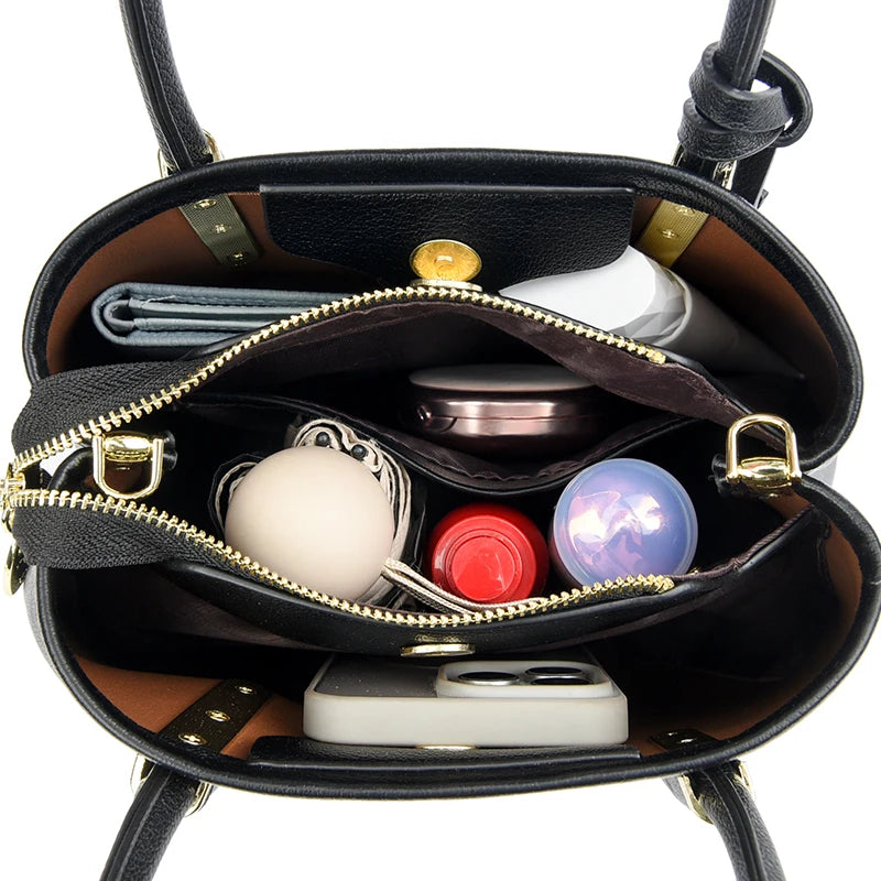 Maxy 3 Layers Large Capacity Women Tote Bag Soft Leather Luxury Handbags Women Bags Designer Solid Color Crossbody Bag Hand Bags