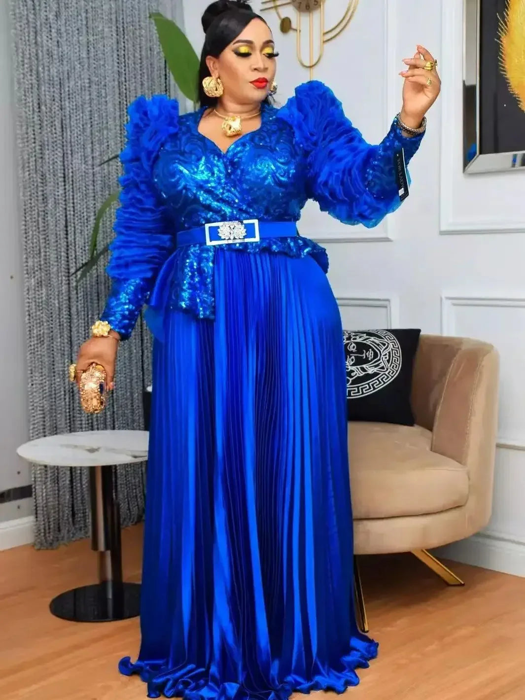 Amay Plus Size Party Long Dresses for Women New Dashiki Ankara Sequin Evening Gowns Turkey Outfits Robe Clothing