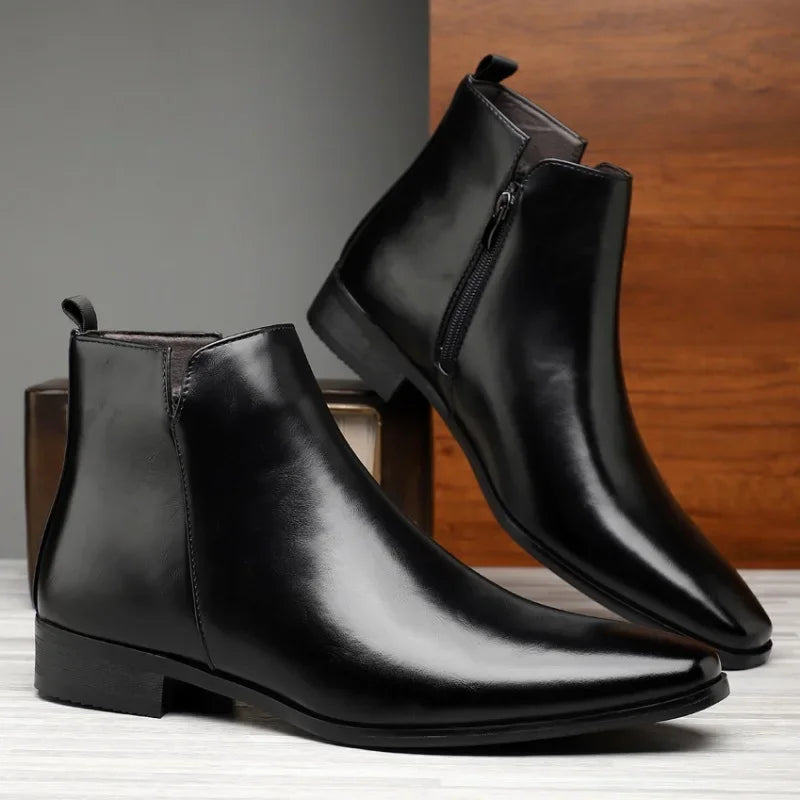 Visco New Men's Boots Classics Chelsea Boots Luxury High Top Leather Boot Fashion Casual Ankle Boots Men Dress Boot