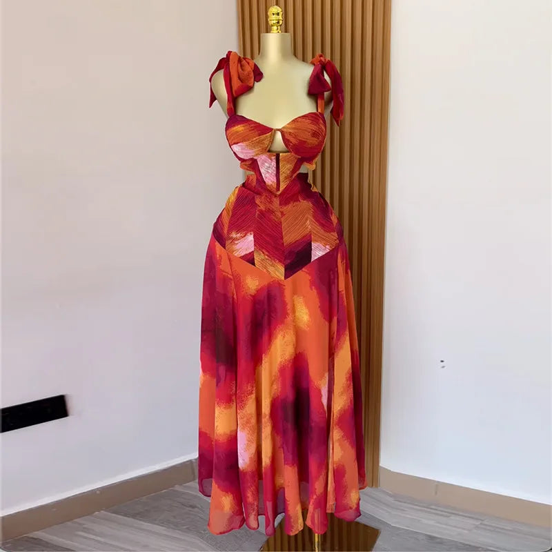 Maxy Party Dress Women Long Dresses V Neck Sling High Waist Slim Pleated Elegant Y2k Maxy Sleeveless Elegant Streetwear